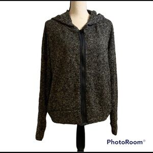 Gilli Heather Charcoal Full-Zip Hoodie Sweater - Black / Tan